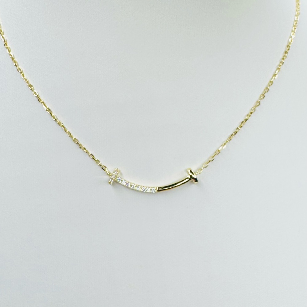 Elegant 18K Gold Nail Necklace w/Pave Crystals